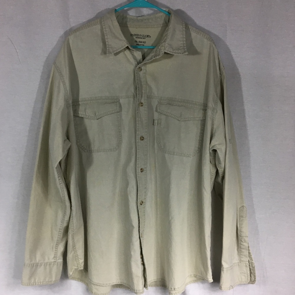 Faded Glory 3XL long sleeve button front shirt tan cream color